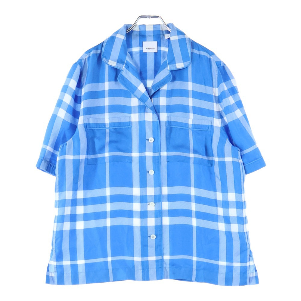 BURBERRY(バーバリー) バーバリーチェック柄 シルク半袖シャツ ブルー 