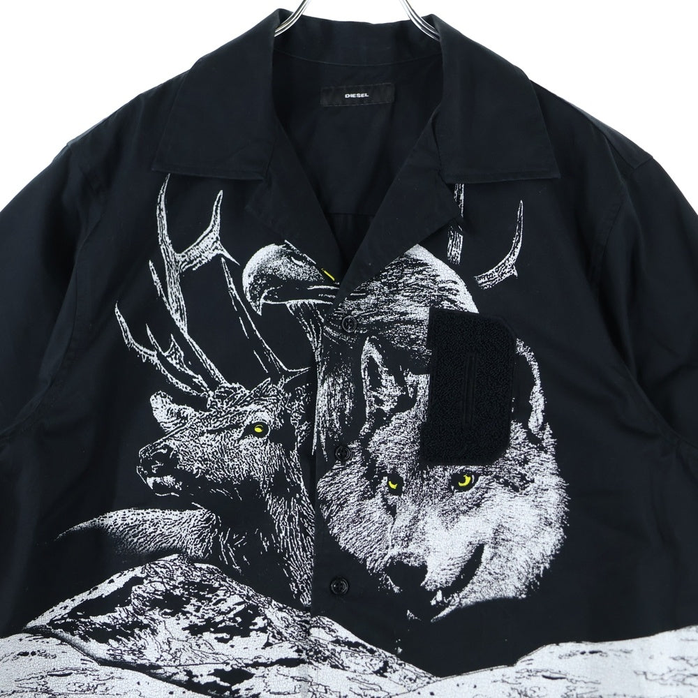 DIESEL(ディーゼル) WOLF フロントプリント パッチワーク 半袖シャツ ブラック