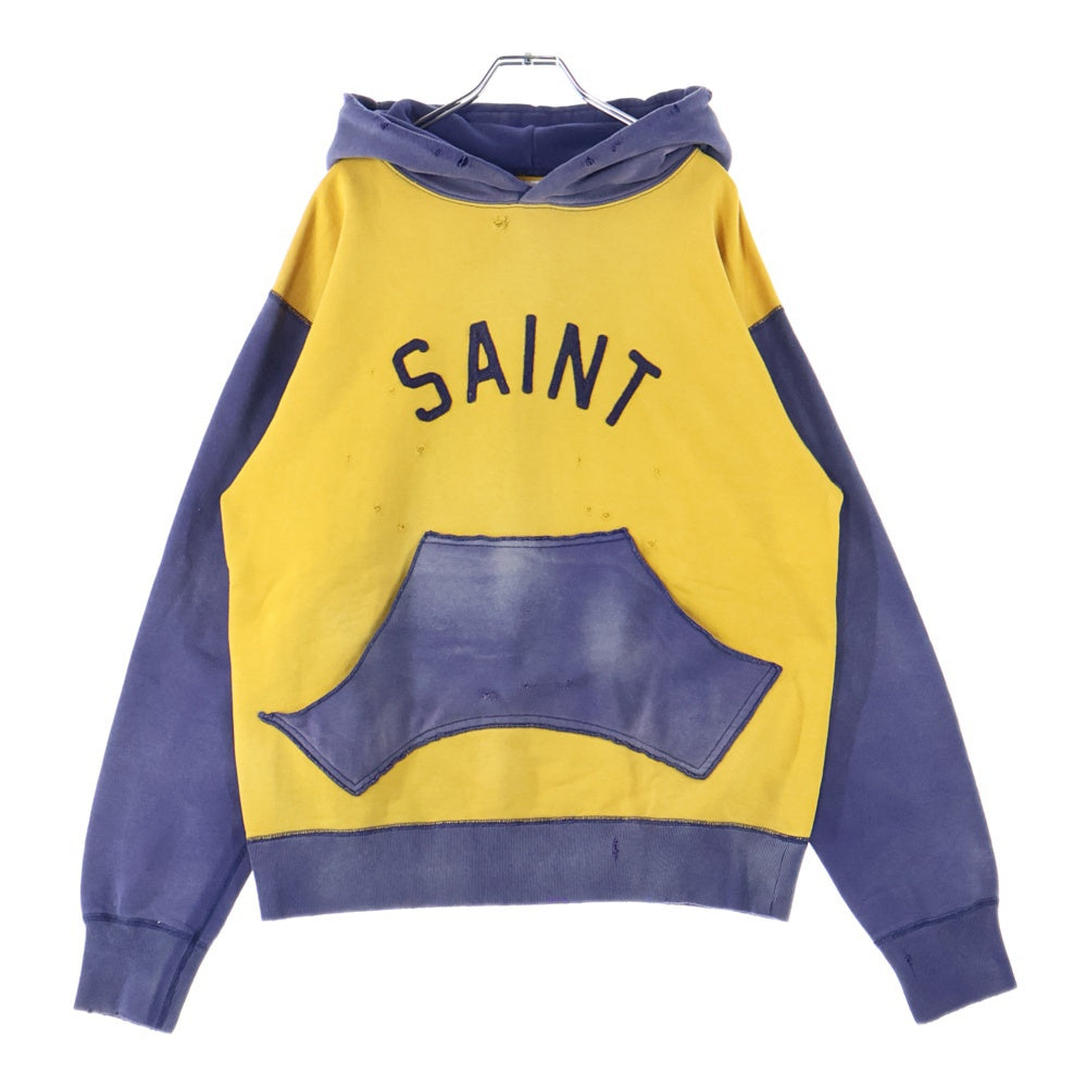SAINT MICHAEL(セントマイケル) 21AW HOODIE FELT フロントロゴ プルオーバーパーカー イエロー SM-A21-000-035