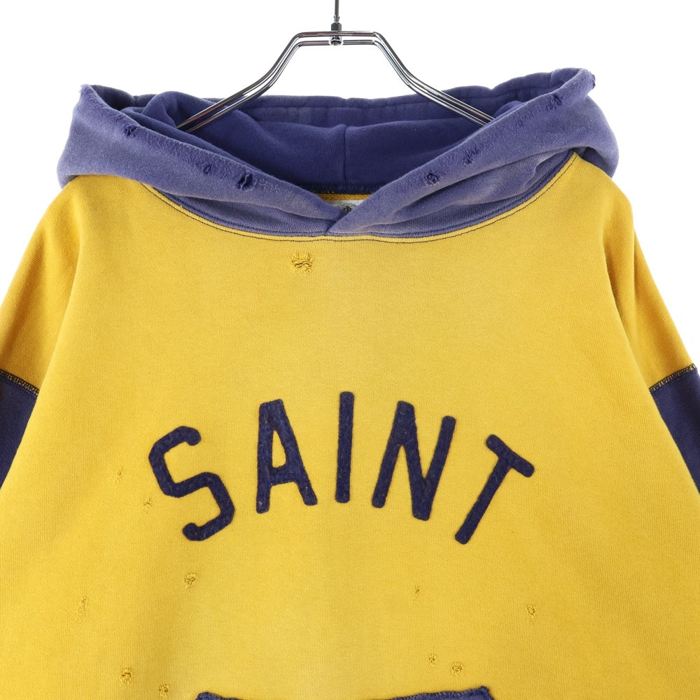 SAINT MICHAEL(セントマイケル) 21AW HOODIE FELT フロントロゴ プルオーバーパーカー イエロー SM-A21-000-035