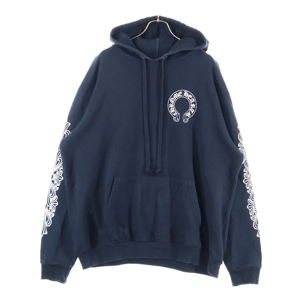 CHROME HEARTS(クロムハーツ) HORSESHOE PULLOVER HOODIE ホースシュープリント アームフローラル スウェットプルオーバーパーカー ブラック