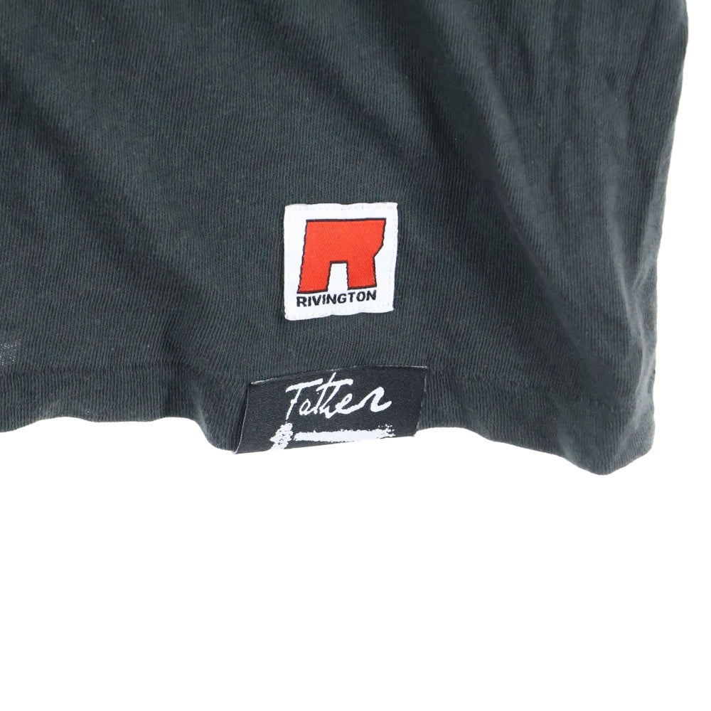 RRR123 RIVINGTON roi Rebis(リヴィントンロイレビス) フロント プリント&刺繍 バック プリント 長袖カットソー ロンT ブラック