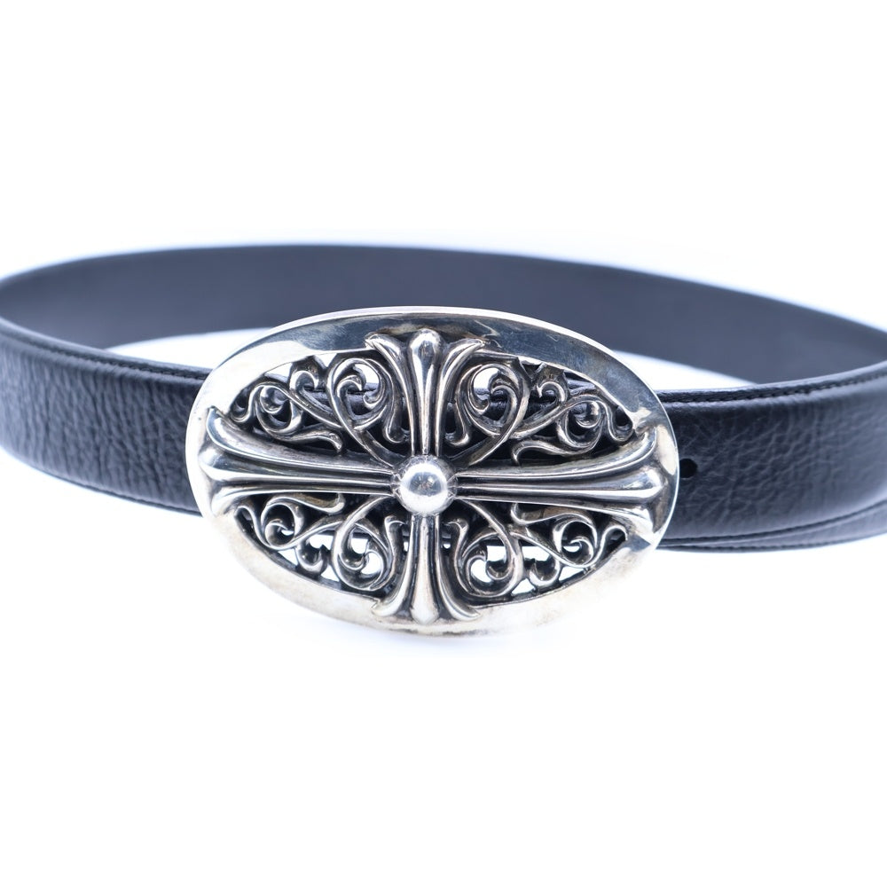 CHROME HEARTS(クロムハーツ) BUCKL OVAL LG CROSS ラージ クラシックオーバルクロス バックル レザーベルト ブラック