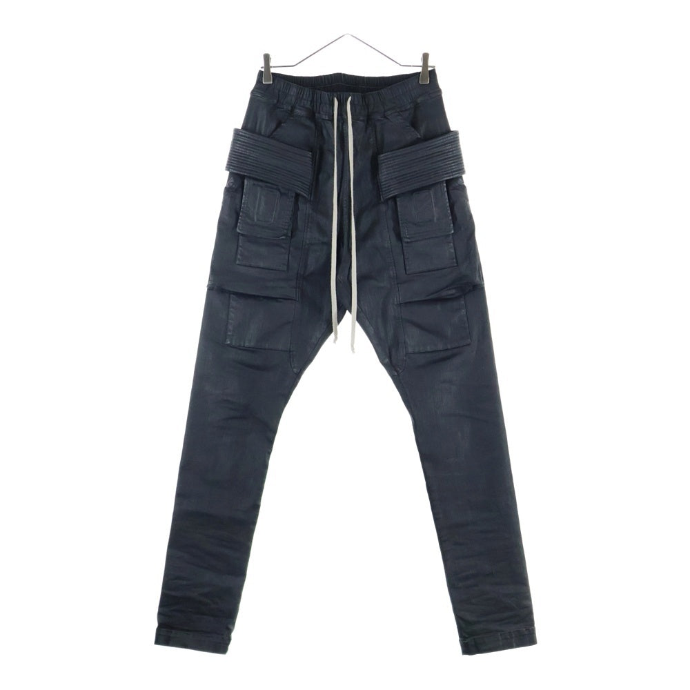 Rick Owens DRKSHDW(リックオウエンス ダークシャドウ) 24AW クラッチカーゴドローストリングコーティングロングパンツ ブラック