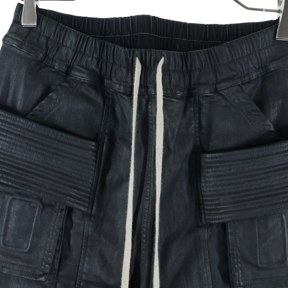 Rick Owens DRKSHDW(リックオウエンス ダークシャドウ) 24AW クラッチカーゴドローストリングコーティングロングパンツ ブラック
