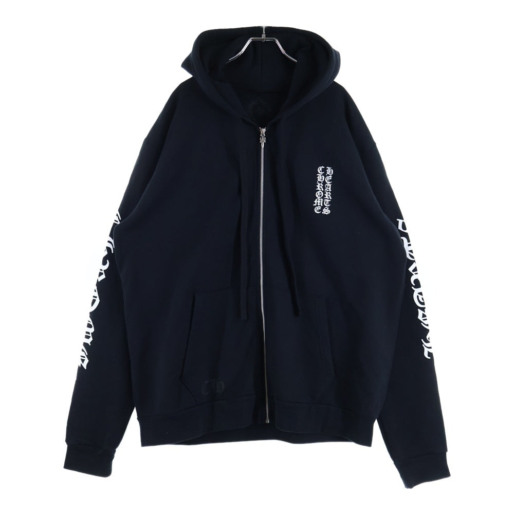 CHROME HEARTS(クロムハーツ) SWTSHRT HD ZIP 袖ロゴプリントジップアップパーカー ブラック