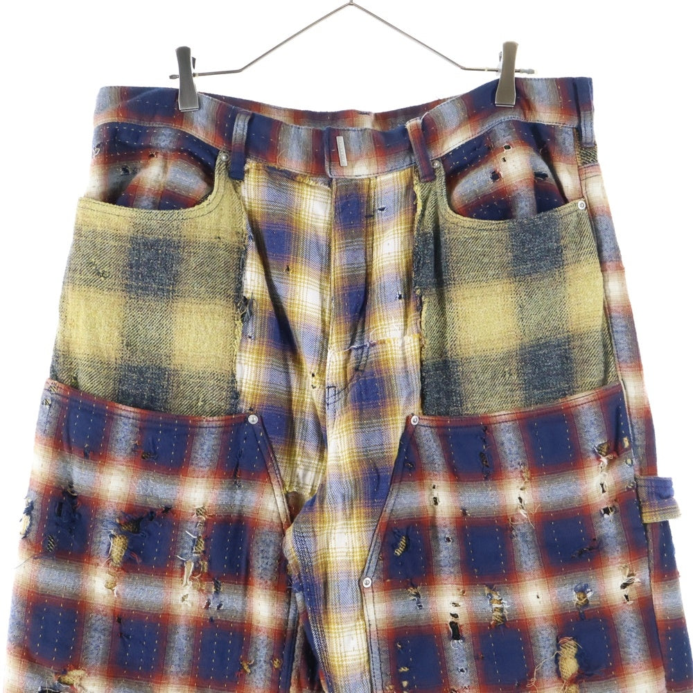 GIVENCHY(ジバンシィ) 2WAYデストロイダメージ加工チェックロングパンツ イエロー BM51BJ5Y7H