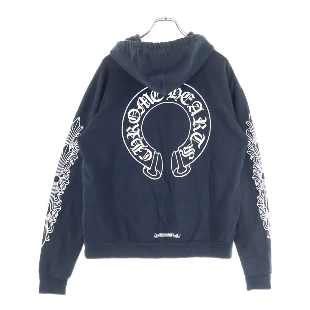 CHROME HEARTS(クロムハーツ) HORSESHOE PULLOVER HOODIE ホースシュープリント アームフローラル スウェットプルオーバーパーカー ブラック