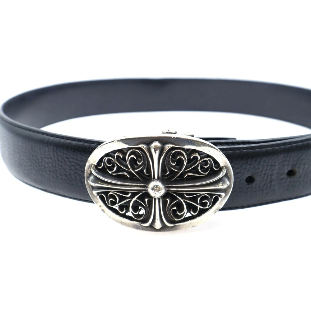 CHROME HEARTS(クロムハーツ) OVAL CROSS STRAP1.5クラシックオーバルクロスバックル レザーベルト シルバー/ブラック