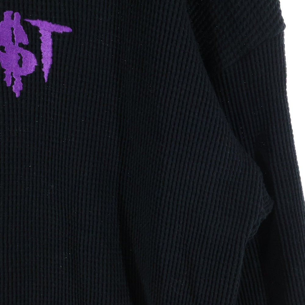 cvtvlist(カタリスト) フロントロゴ刺繍 サーマル 長袖Tシャツ カットソー ロンT ブラック 2401030301