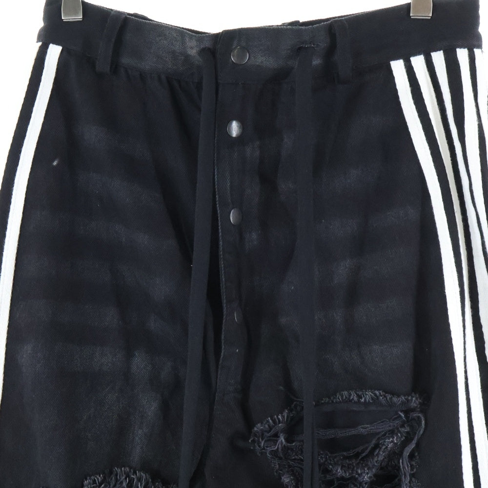 YORI SPORT(ヨリ スポーツ) ダメージ ライン デニムパンツ ブラック