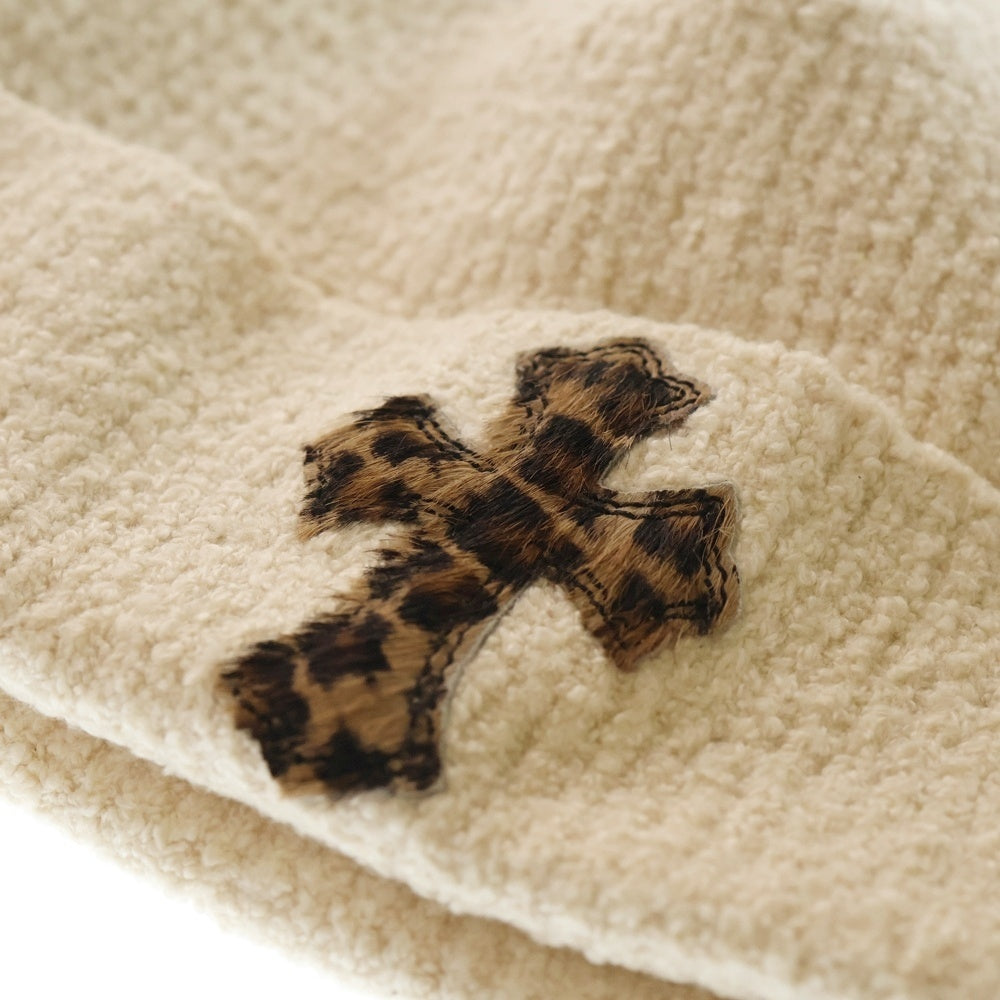 CHROME HEARTS(クロムハーツ) BADDA BING ハラコ レオパード クロスパッチ ビーニー ホワイト