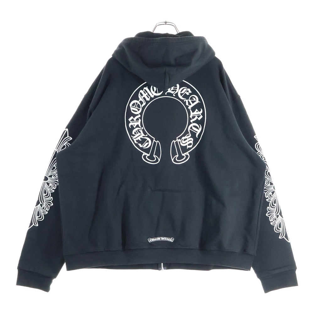 CHROME HEARTS(クロムハーツ) THRML HD ZIP 裏地サーマルジップ 袖フローラルバック ホースシュープ ジップパーカー ブラック