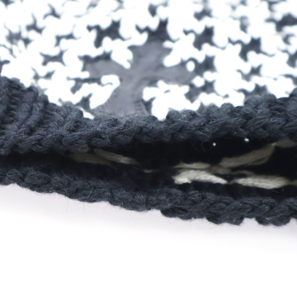 CHROME HEARTS(クロムハーツ) Houndstooth Pattern Cashmere Beanie カシミヤ レザーパッチ ビーニー ニット帽 ホワイト/ブラック レディース
