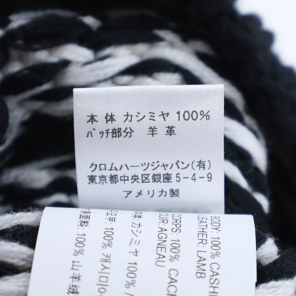 CHROME HEARTS(クロムハーツ) Houndstooth Pattern Cashmere Beanie カシミヤ レザーパッチ ビーニー ニット帽 ホワイト/ブラック レディース