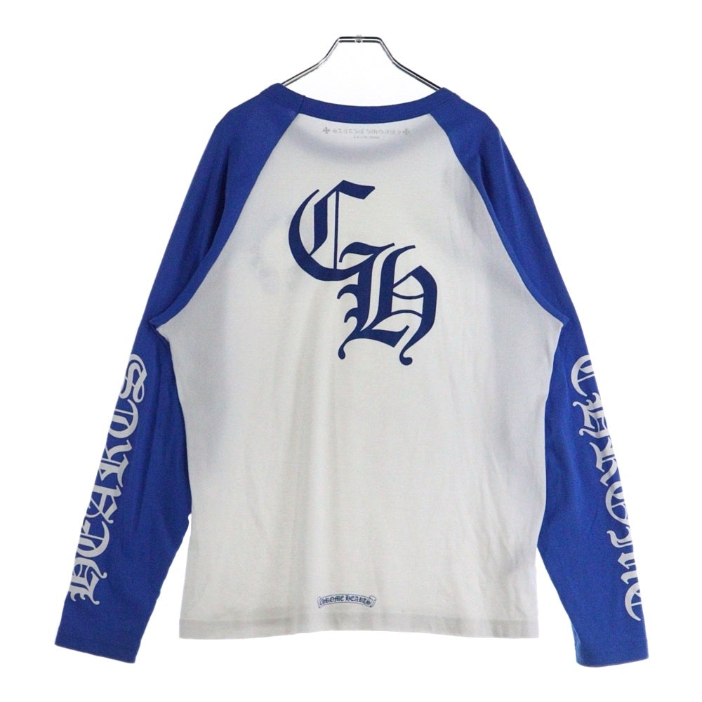 CHROME HEARTS(クロムハーツ) Raglan Sleeve Tee バックCHプリント ラグランスリーブ 長袖Tシャツ カットソー ブルー/ホワイト