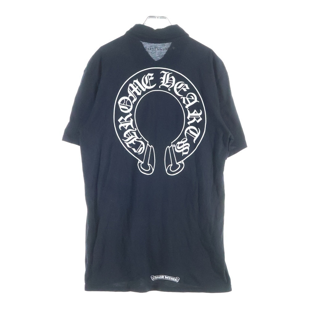 CHROME HEARTS(クロムハーツ) BSフレアボタン ホースシュー バックプリント 半袖ポロシャツ ブラック