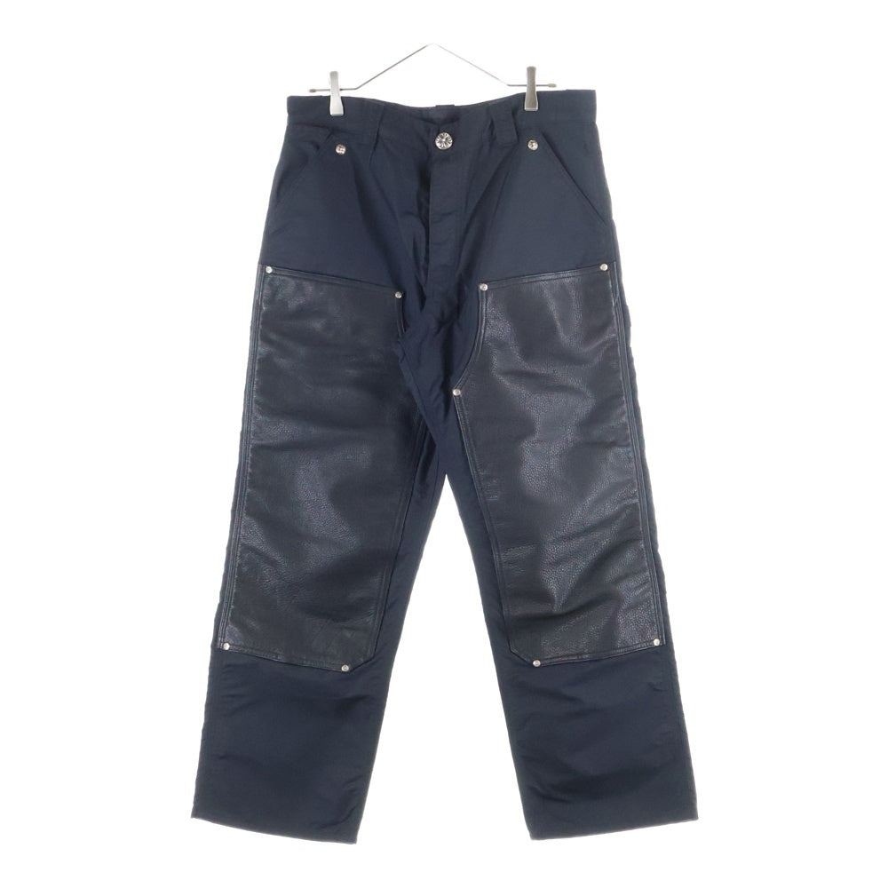 CHROME HEARTS(クロムハーツ) CARPENTER DOUBLE KNEE クロスパッチ付きレザー切替 ナイロンカーペンターロングパンツ ブラック