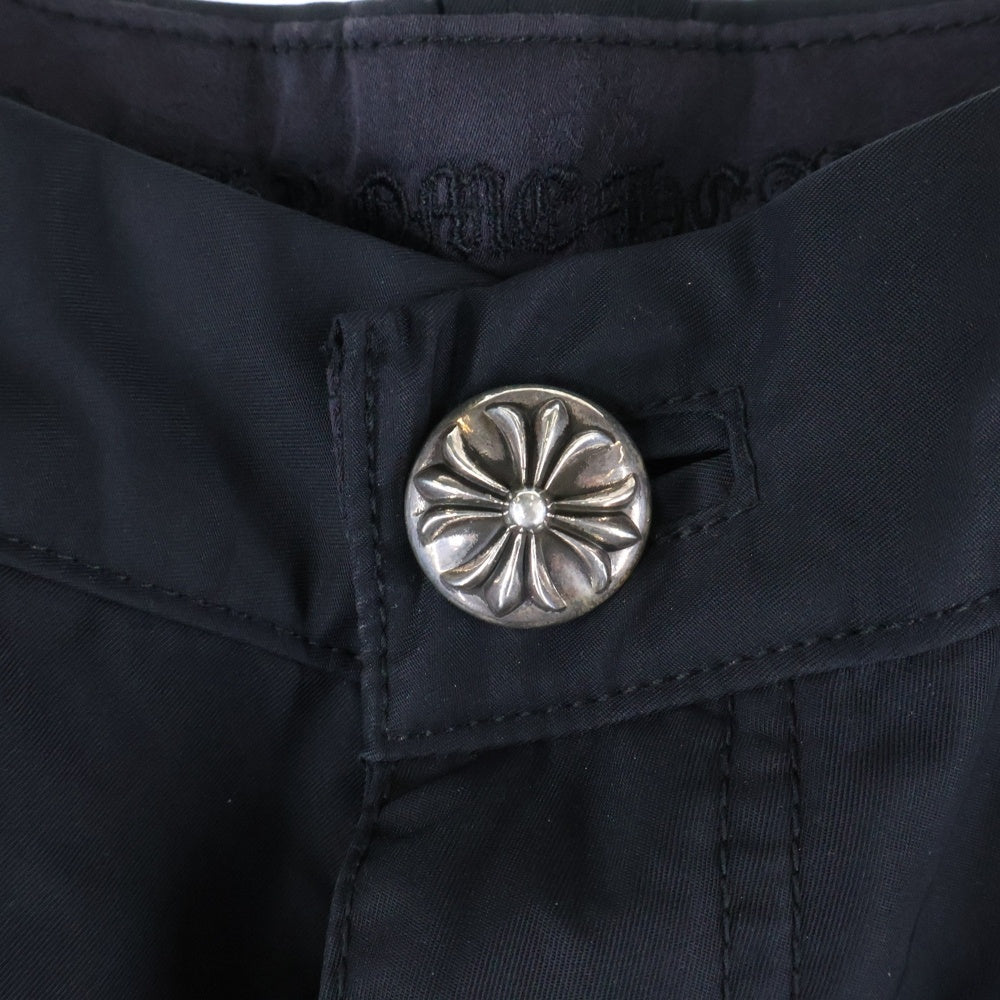 CHROME HEARTS(クロムハーツ) CARPENTER DOUBLE KNEE クロスパッチ付きレザー切替 ナイロンカーペンターロングパンツ ブラック