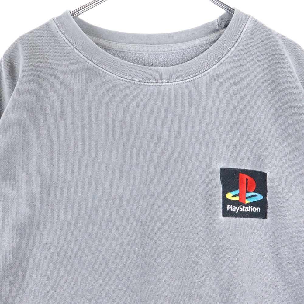 TRAVIS SCOTT(トラヴィススコット) Cactus Jack PS Classic Crewneck カクタスジャック プレイステーション ロゴワッペン クルーネック コットン 長袖スウェット トレーナー グレー
