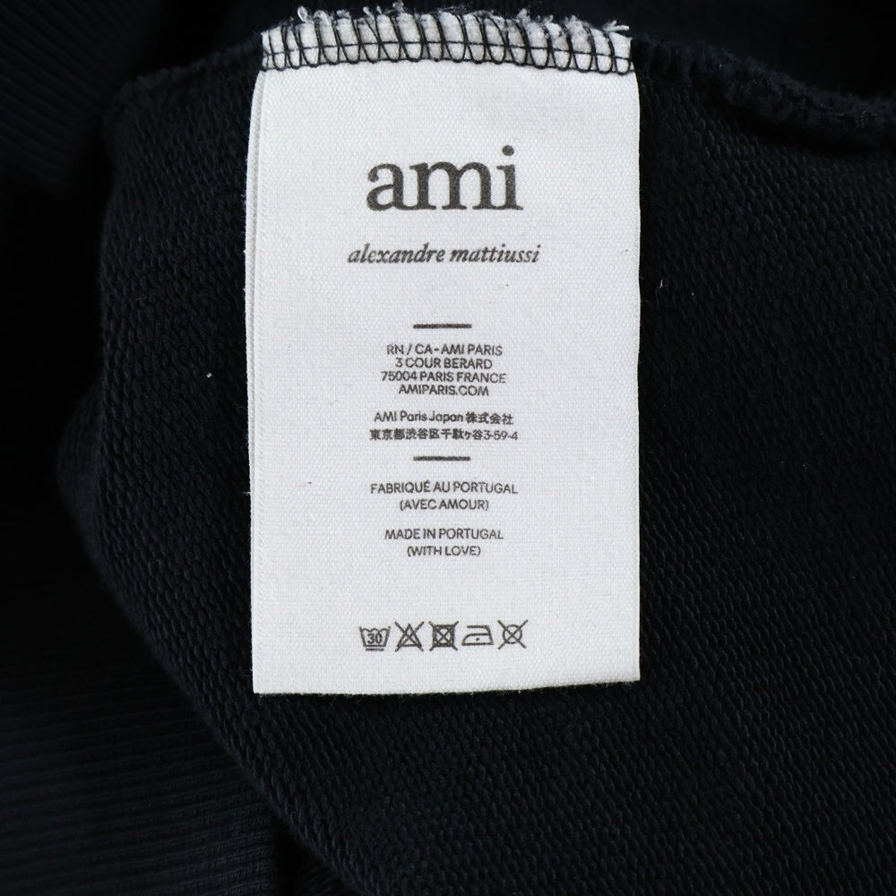 ami paris(アミパリス) フロントブランドロゴ刺繍 プルオーバーパーカー ブラック USW202.747