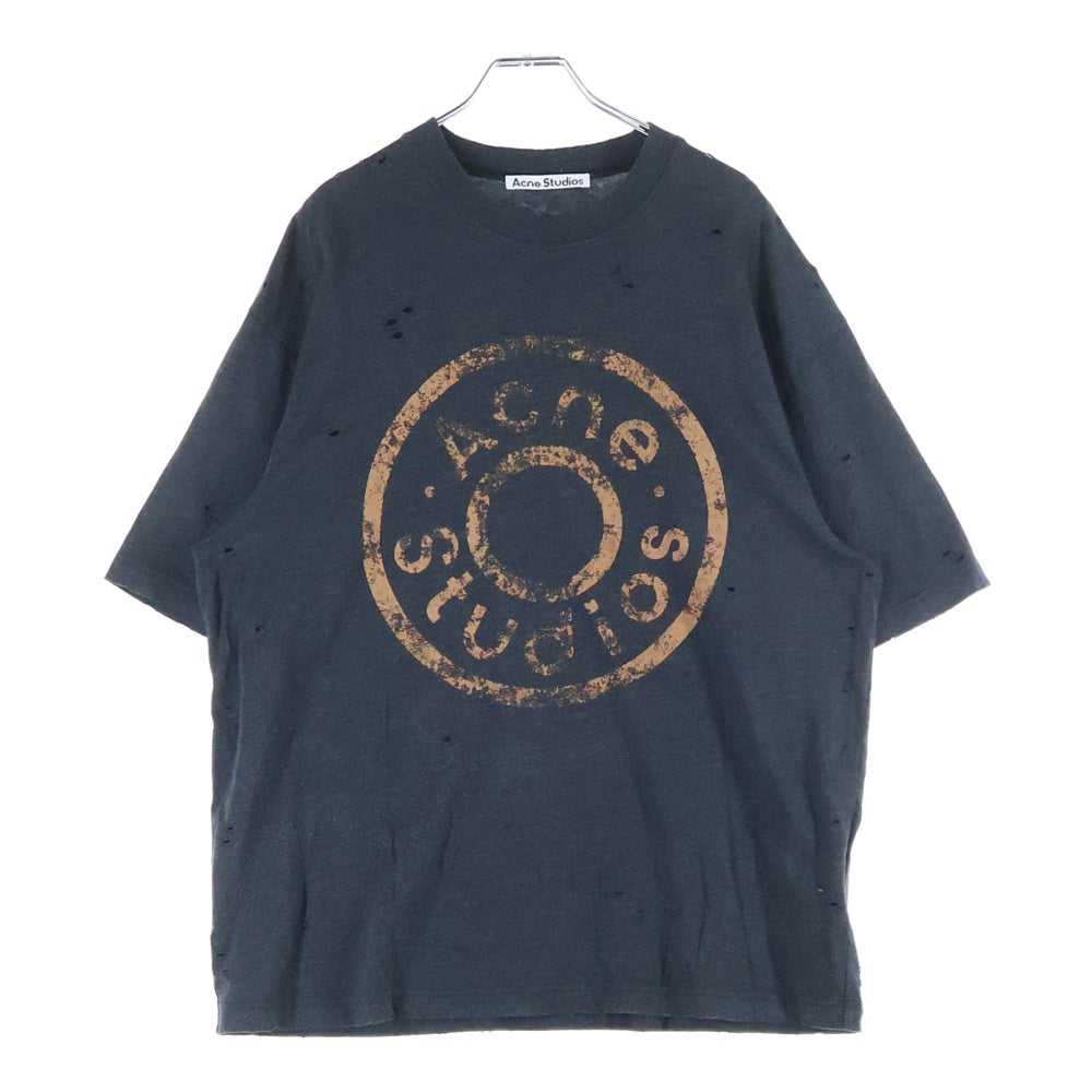 Acne Studios(アクネ ストゥディオズ) フロントロゴ ダメージ加工 半袖Tシャツ ブラック FN-UX-TSHI000079