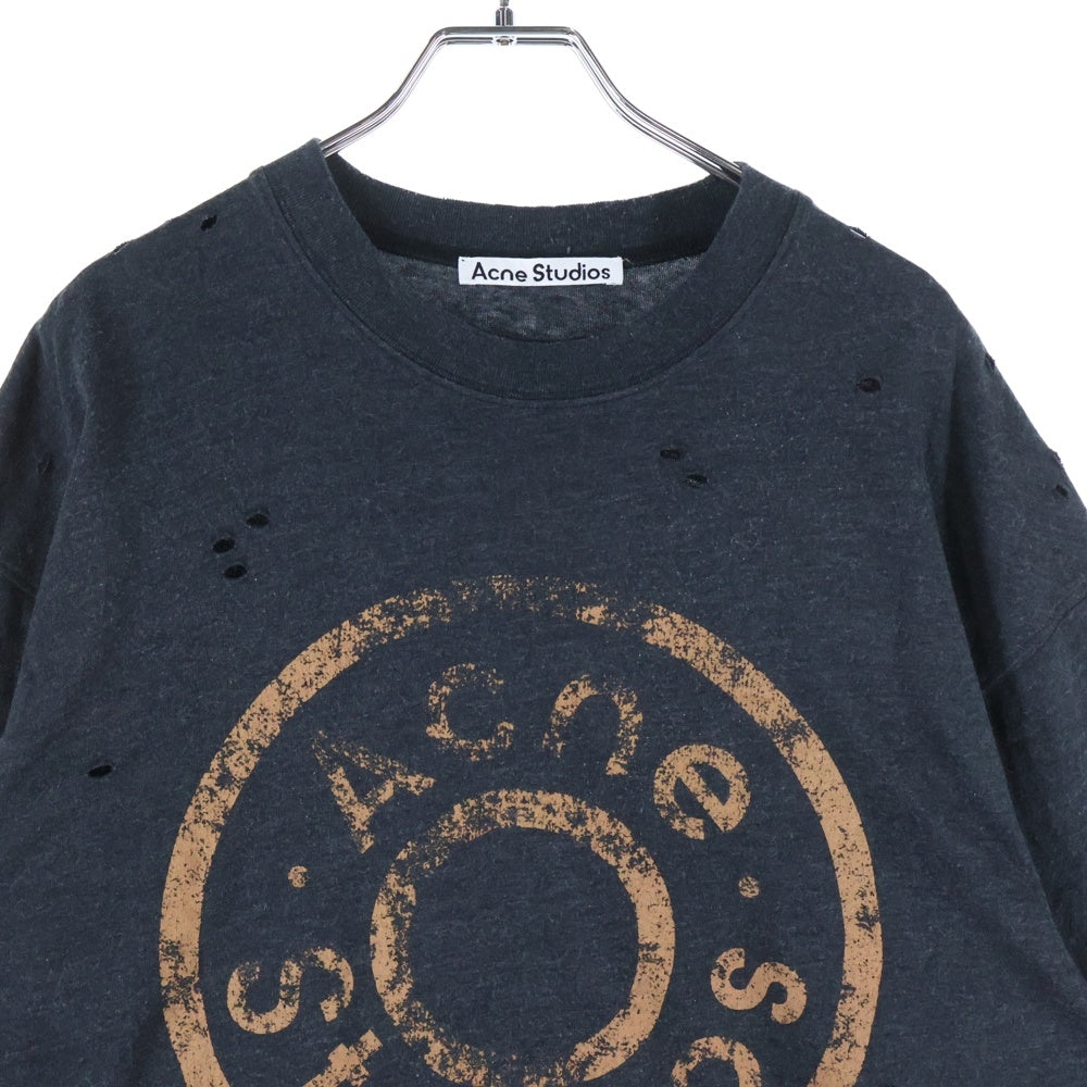 Acne Studios(アクネ ストゥディオズ) フロントロゴ ダメージ加工 半袖Tシャツ ブラック FN-UX-TSHI000079