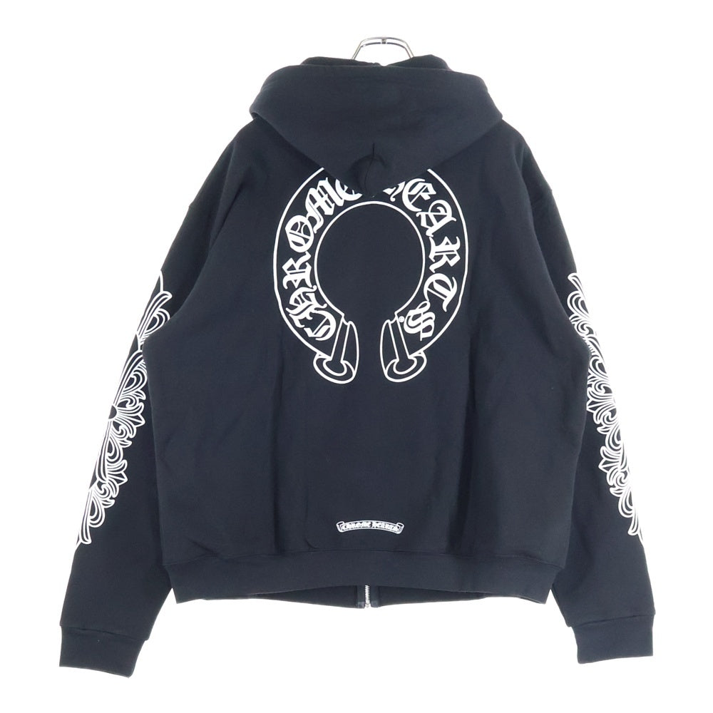 CHROME HEARTS(クロムハーツ) THRML HD ZIP 裏地サーマルジップ 袖フローラルバックホースシュープリントジップパーカー ブラック