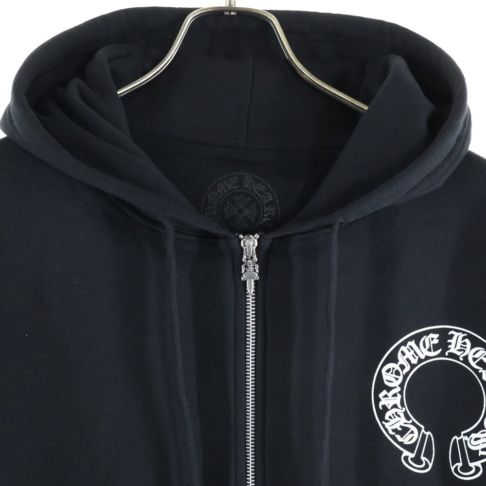 CHROME HEARTS(クロムハーツ) THRML HD ZIP 裏地サーマルジップ 袖フローラルバックホースシュープリントジップパーカー ブラック