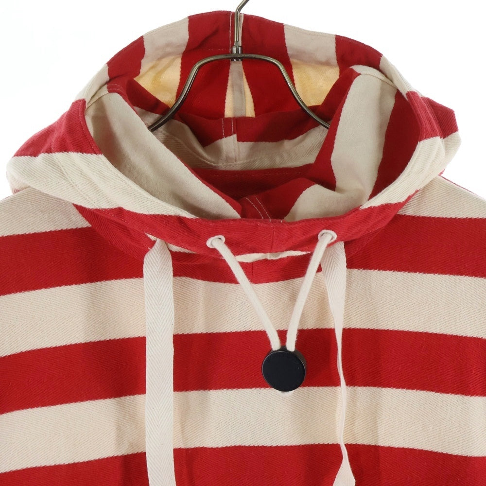 BURBERRY(バーバリー) Thornford Striped Pullover Hoodie ロゴ刺繍 ボーダー パーカー フーディー レッド/ホワイト 4070535 1004
