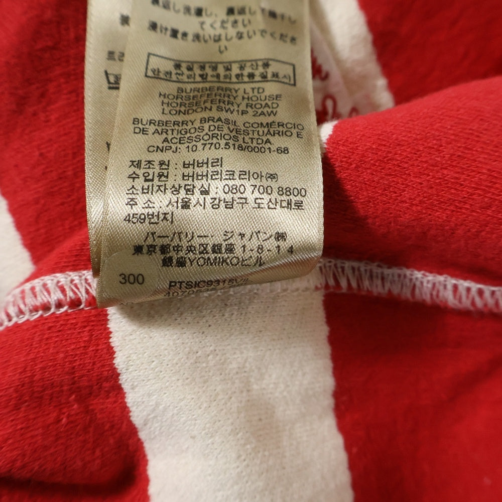 BURBERRY(バーバリー) Thornford Striped Pullover Hoodie ロゴ刺繍 ボーダー パーカー フーディー レッド/ホワイト 4070535 1004