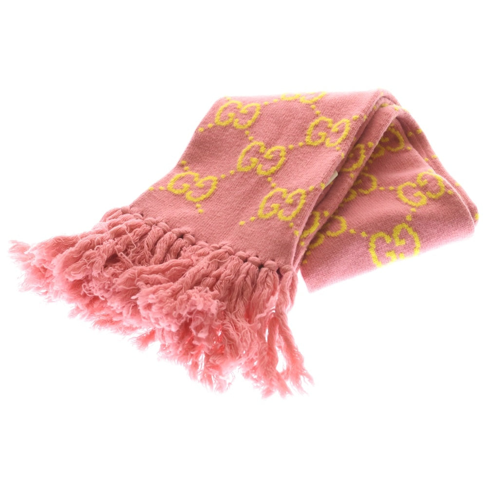 GUCCI(グッチ) GG Wool Jacquard Scarf GGロゴ ウールマフラー ピンク レディース