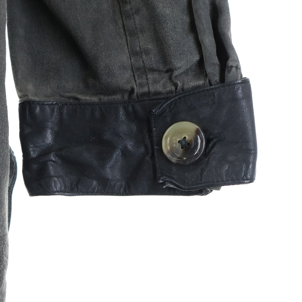 KMRii(ケムリ) ドクロチャーム付き ダメージ加工 レザーパイピング ミリタリージャケット カーキ