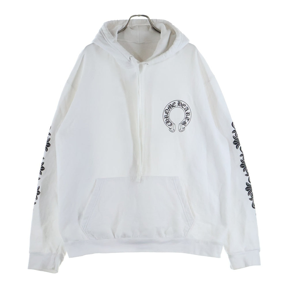 CHROME HEARTS(クロムハーツ) SWTSHRT PLVR 袖フローラルバックホースシュープリントプルオーバーパーカー フーディー ホワイト