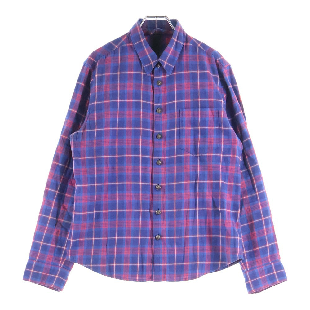 CHROME HEARTS(クロムハーツ) LOOSEENDS LS ルーズエンド エルボースターパッチ クロスボールボタン チェック長袖シャツ レッド/ブルー