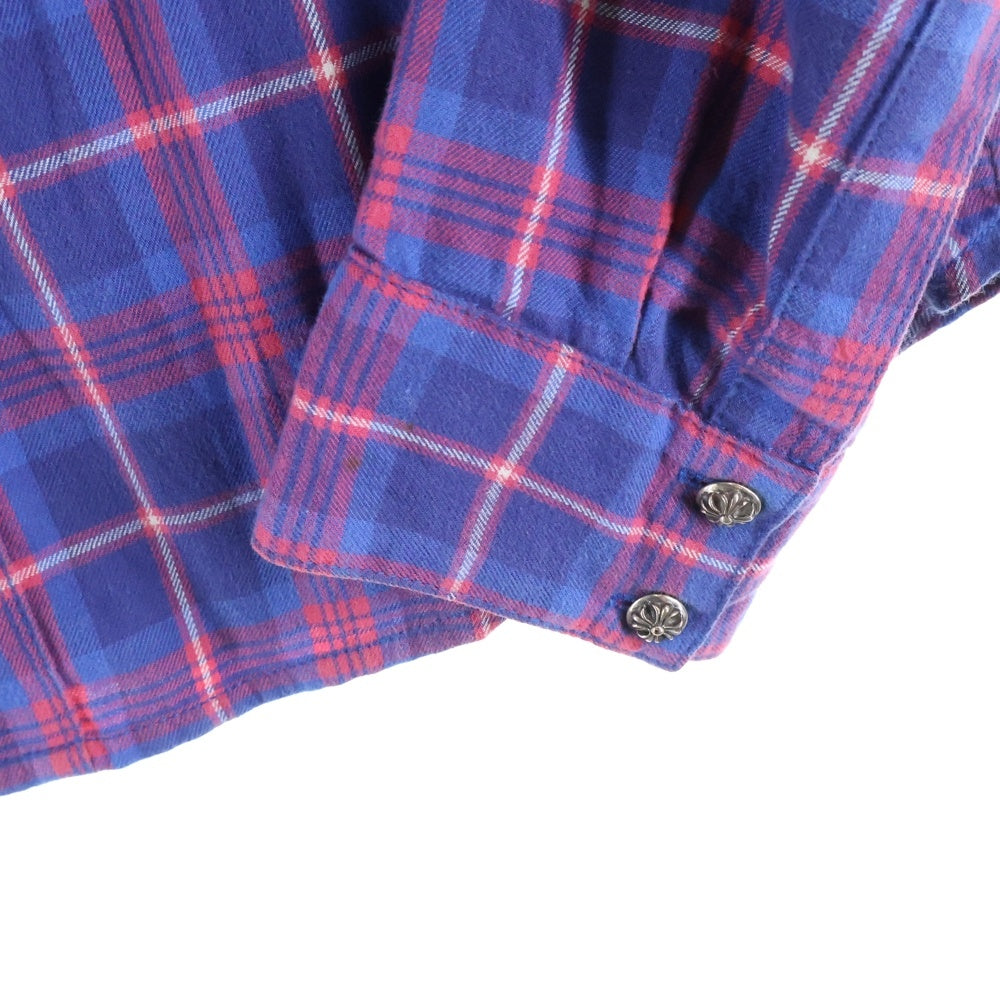 CHROME HEARTS(クロムハーツ) LOOSEENDS LS ルーズエンド エルボースターパッチ クロスボールボタン チェック長袖シャツ レッド/ブルー