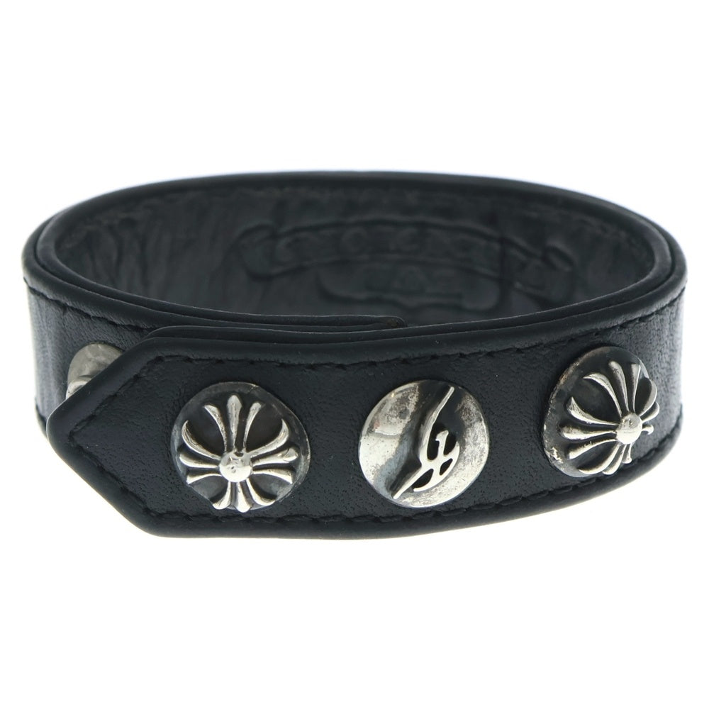 CHROME HEARTS(クロムハーツ) ×KYOSUKE HIMURO 3BTN 2SNP 氷室 京介 クロスボール 3ボタン2スナップ レザーブレスレット ブラック/シルバー BCA123