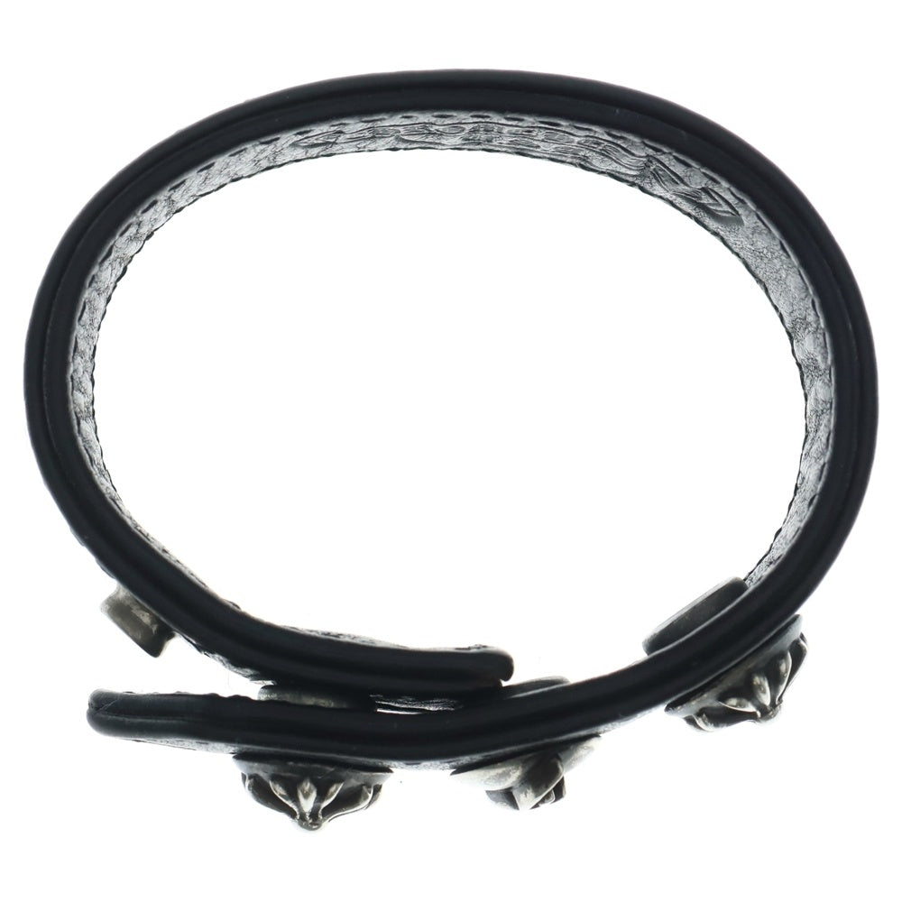 CHROME HEARTS(クロムハーツ) ×KYOSUKE HIMURO 3BTN 2SNP 氷室 京介 クロスボール 3ボタン2スナップ レザーブレスレット ブラック/シルバー BCA123
