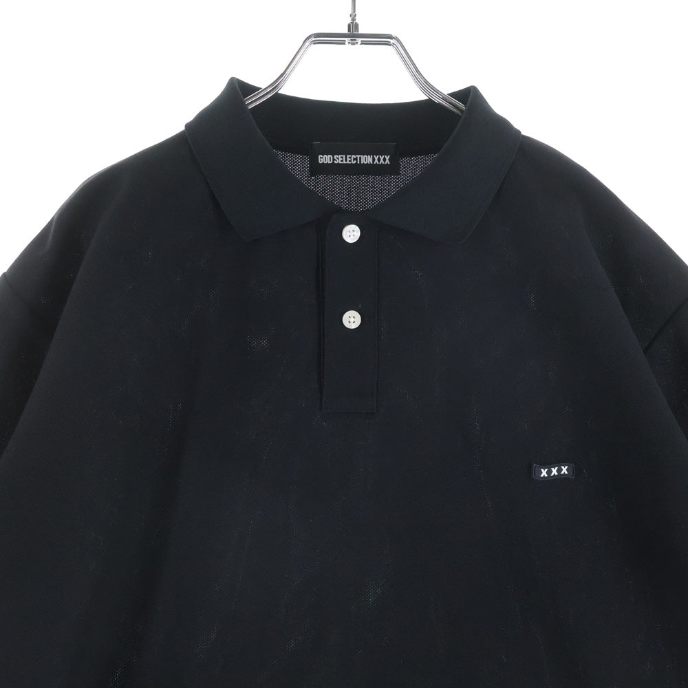 GOD SELECTION XXX(ゴッドセレクショントリプルエックス) ラバーロゴ パイル地 半袖ポロシャツ ブラック