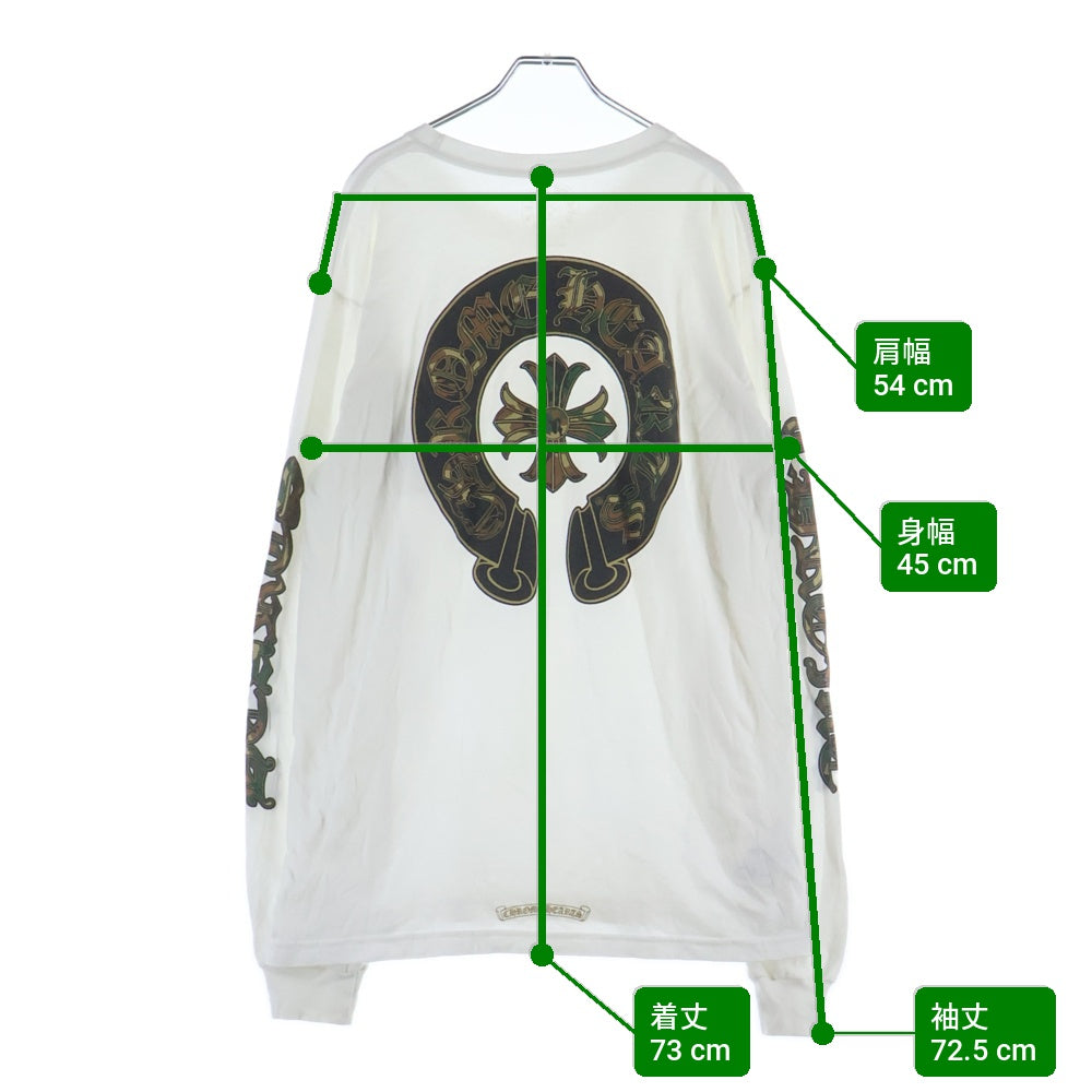 CHROME HEARTS(クロムハーツ) CAMO HORSE SHOE カモホースシュー バッグプリント長袖Tシャツ ホワイト