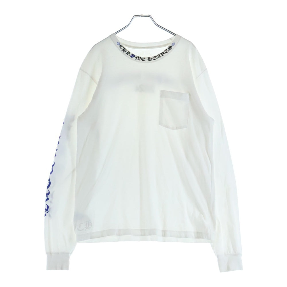 CHROME HEARTS(クロムハーツ) CH LS NECK LOGO ローリングストーンズ ネックロゴプリント 袖ロゴ 長袖Tシャツ ホワイト