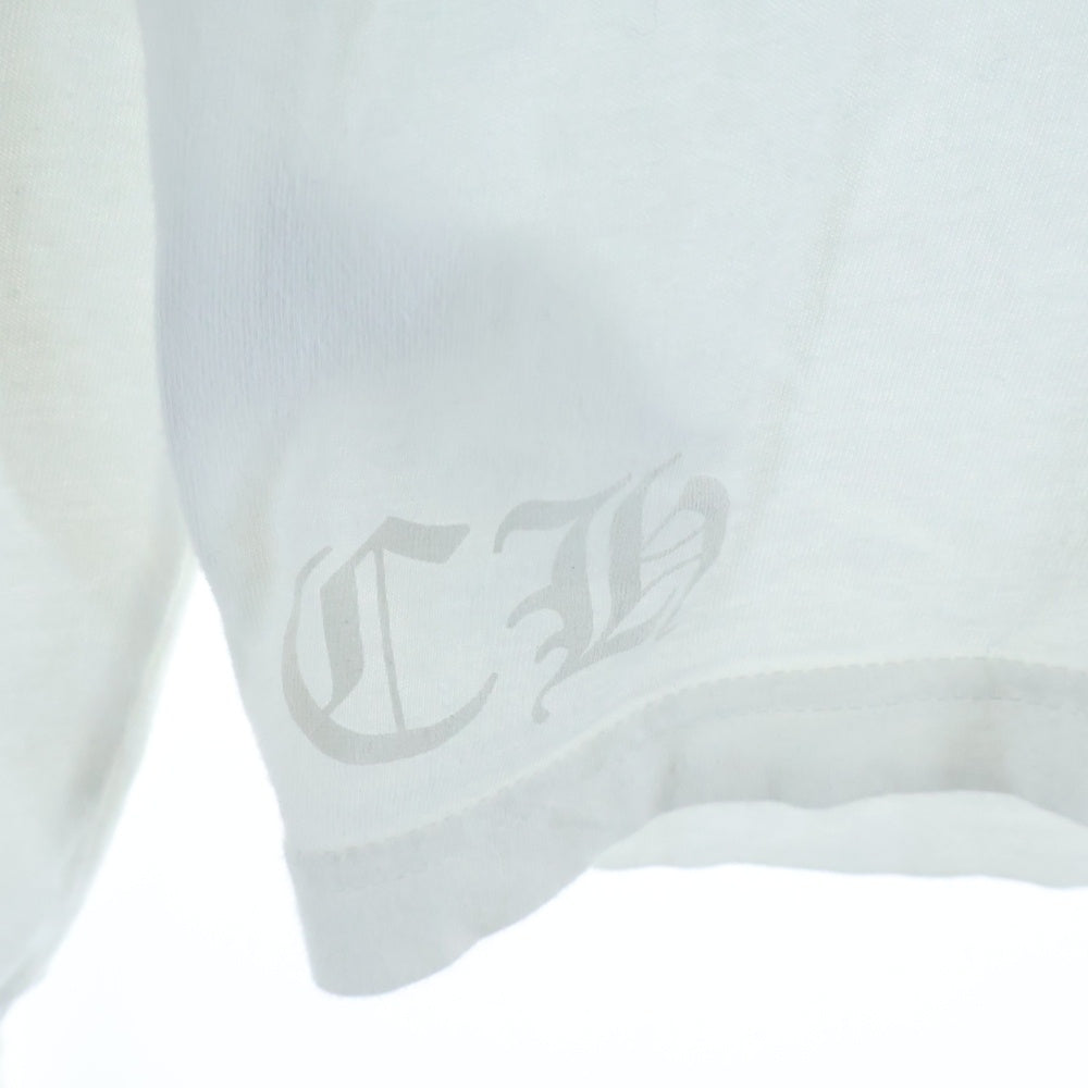 CHROME HEARTS(クロムハーツ) CH LS NECK LOGO ローリングストーンズ ネックロゴプリント 袖ロゴ 長袖Tシャツ ホワイト