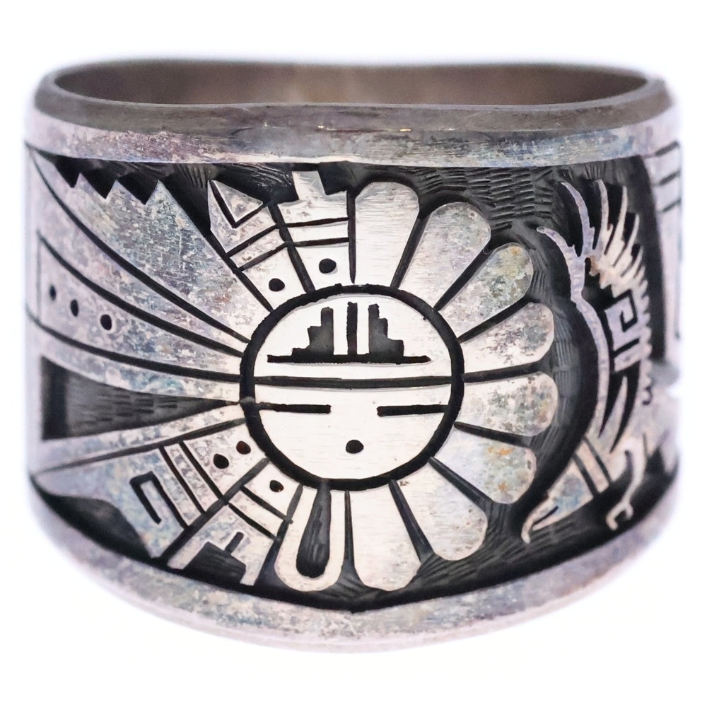 INDIAN JEWELRY(インディアンジュエリー) ホピ族 Berra Tawahongva作 サンフェイス オーバーレイ リング シルバー