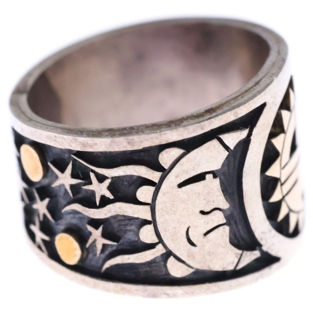 INDIAN JEWELRY(インディアンジュエリー) ホピ族 Charleston Lewis作 サンフェイス オーバーレイ ムーン リング シルバー