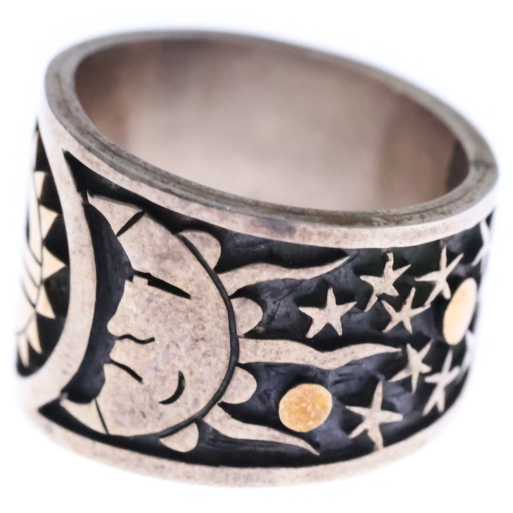 INDIAN JEWELRY(インディアンジュエリー) ホピ族 Charleston Lewis作 サンフェイス オーバーレイ ムーン リング シルバー