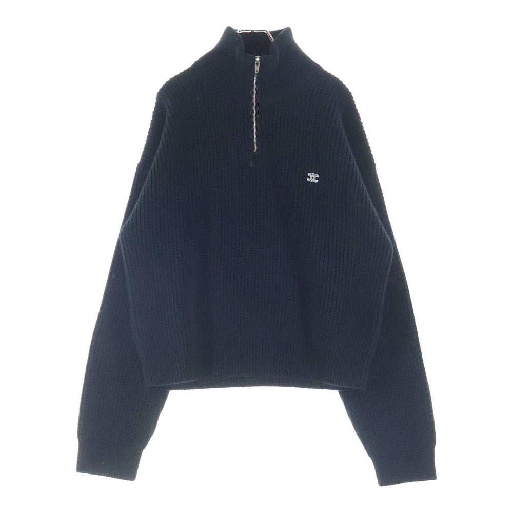 CELINE(セリーヌ) トラッカーセーター トリオンフ ハーフジップ ニット リブ編みウール ブラック RY0FA0ZPV 38NO