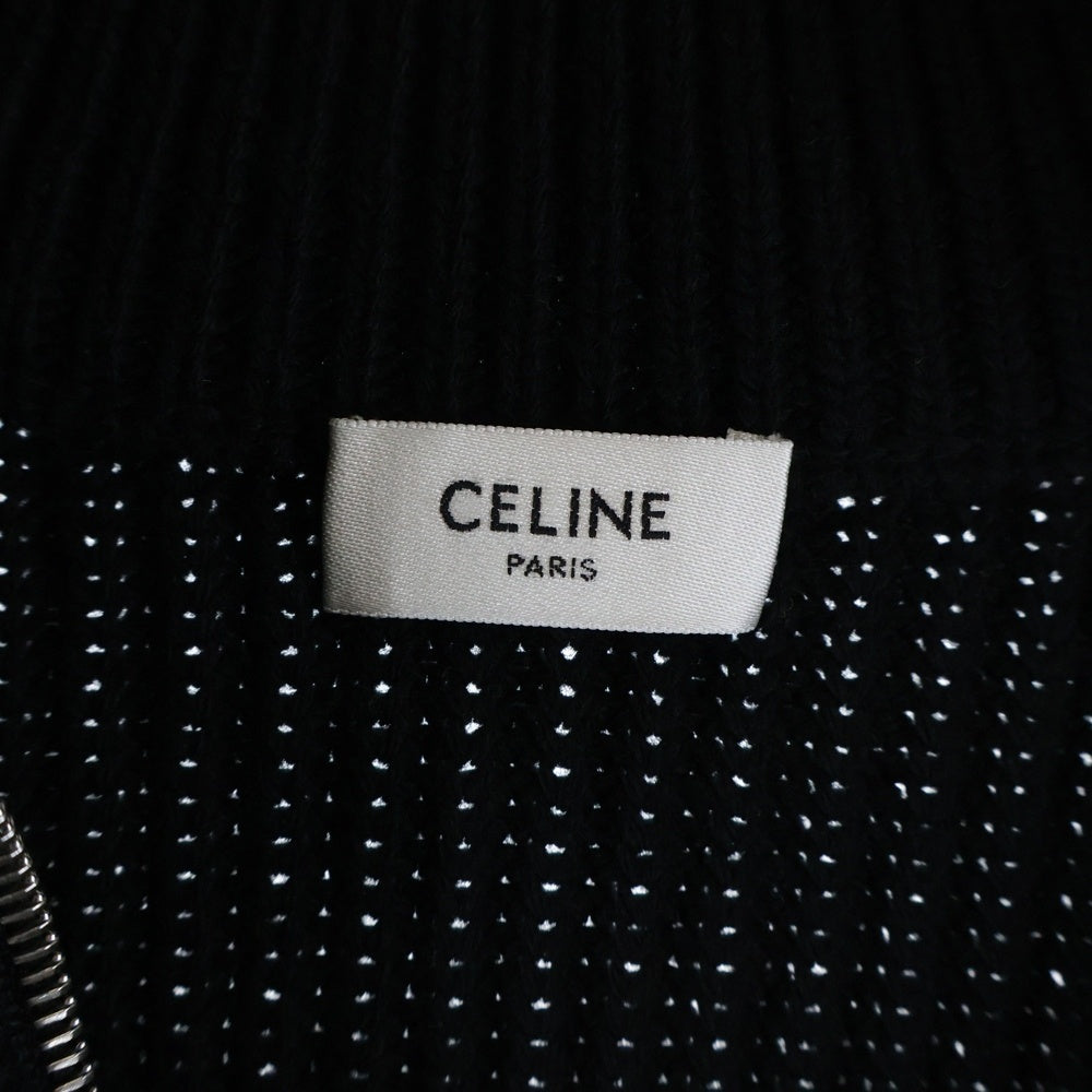 CELINE(セリーヌ) トラッカーセーター トリオンフ ハーフジップ ニット リブ編みウール ブラック RY0FA0ZPV 38NO