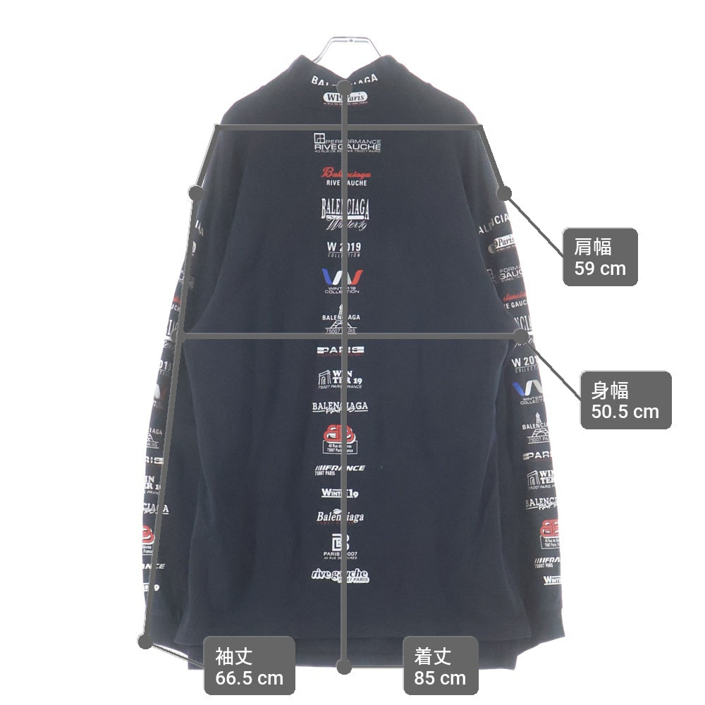 BALENCIAGA(バレンシアガ) 19AW Multi Logo Turtle Neck Long Sleeve Tee マルチロゴ タートルネックロングスリーブTシャツ 長袖カットソー ロンT ブラック 594582 TGV79
