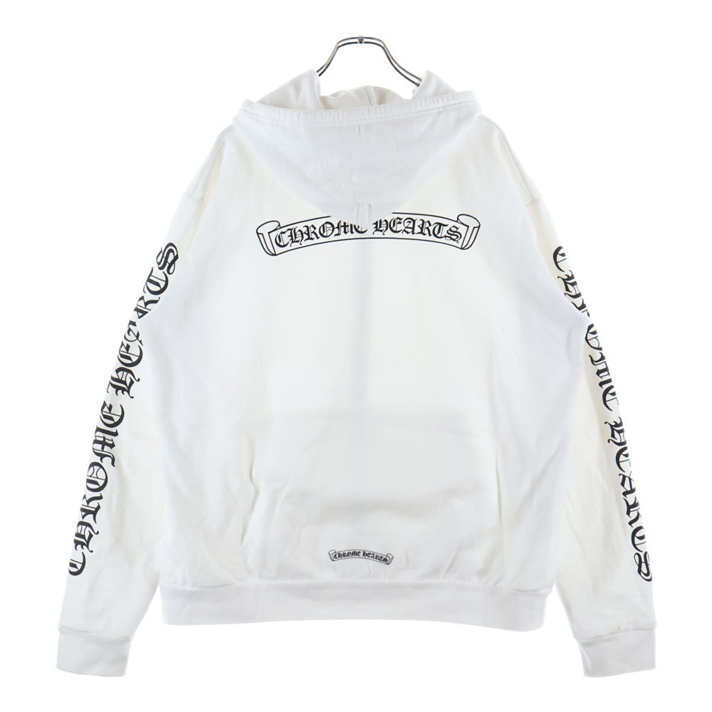 CHROME HEARTS(クロムハーツ) SWTSHRT HD ZIP 袖ロゴ バックスクロールラベルプリント ジップアップパーカー ホワイト