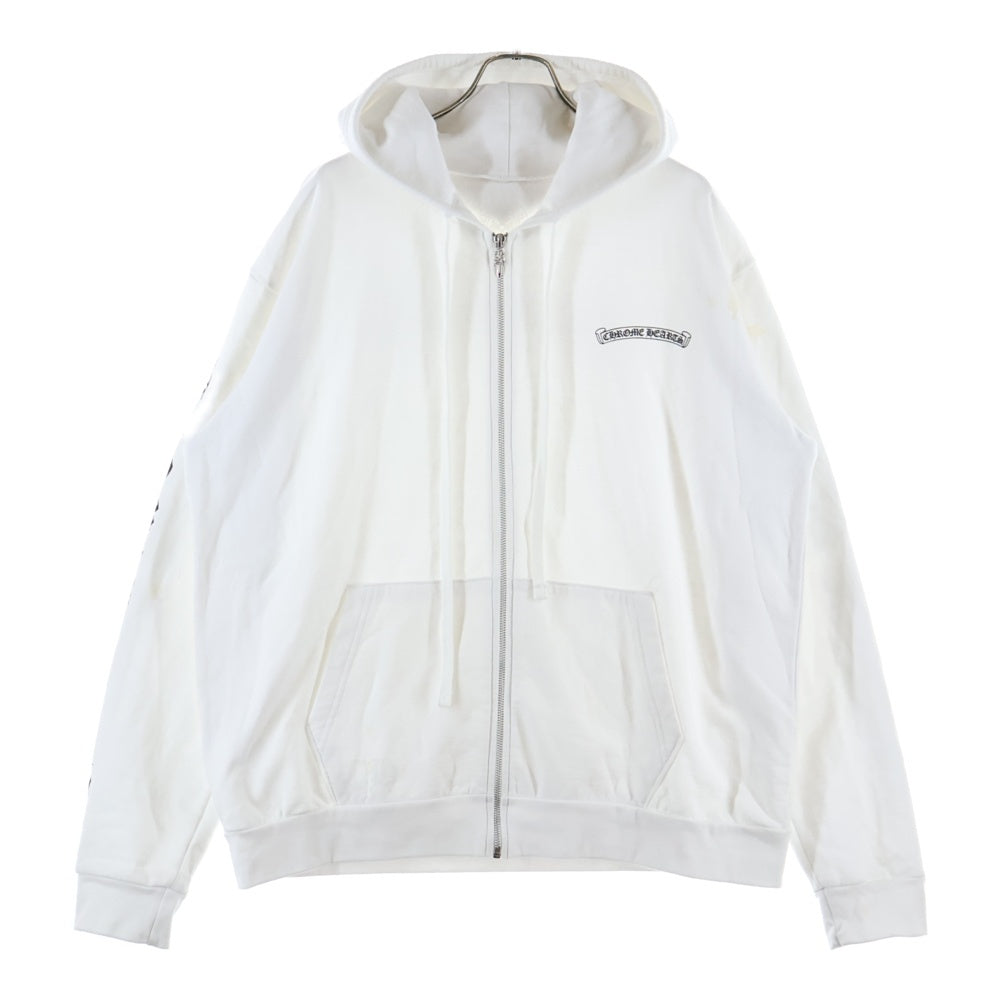 CHROME HEARTS(クロムハーツ) SWTSHRT HD ZIP 袖ロゴ バックスクロールラベルプリント ジップアップパーカー ホワイト